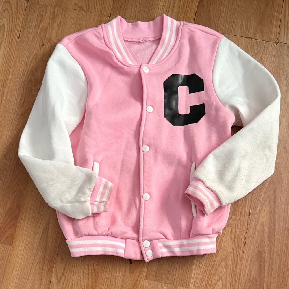 Pink and White Varsity Jacket with Letter C